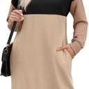 WIHOLL Womens Long Sleeve Dress Loose Fit Casual Crewneck Flowy Mini Dresses with Pockets Fall Fashion (M)