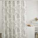 Estmy Vintage Botanical Linen Shower Curtain for Bathroom in Black and Ivory, Heavy Duty 180GSM Textured Fabric Shower Curtain Set Cute Plant Leaves Design, Modern Farmhosue Boho Floral Bathroom Decor