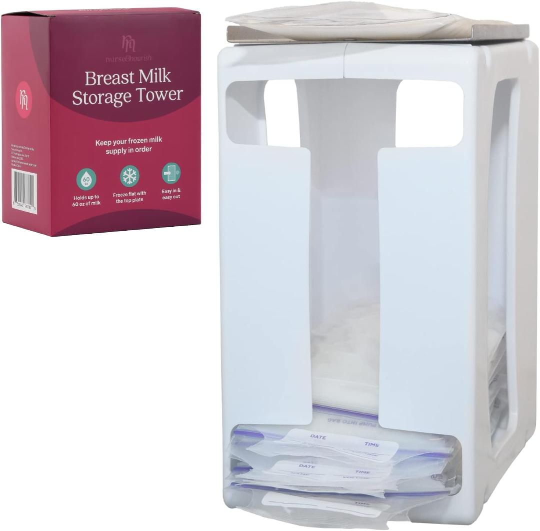 Nurse & Nourish Breast Milk Storage Tower with Tray - Nurse & Nourish - Holds Up to 60 oz - Easily Organize and Freeze Milk - Breastfeeding Essentials - Breastmilk Storage Containers for Freezer (1 Pack)