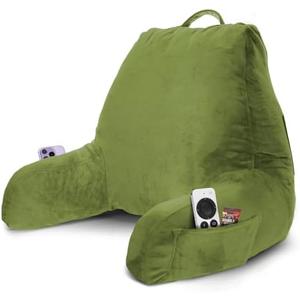 Nestl Reading Pillow with Shredded Memory Foam, Designed for Sitting Up in Bed and Couch, Back and Arms Adjustable Support for Adult & Teens Backrest Pillows for Reading, Washable Cover, Calla Green