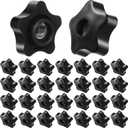 Zhengmy 30 Pcs Female Threaded Knob Black Plastic Head Thru Star Nuts Clamping(5 Star,3/8''-16)