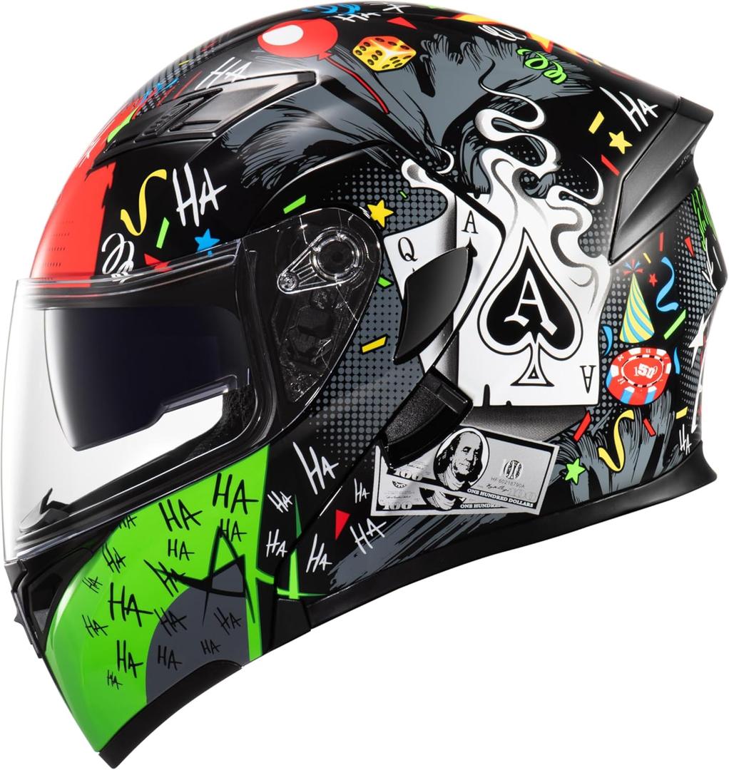 KYPARA Motorcycle Dual Visor Flip up Modular Full Face Helmet with DOT Certification of Impressionism
