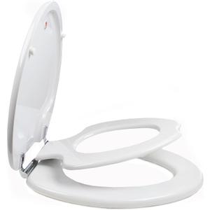 TinyHiney Potty Elongated Toilet Seat, Adult/Child, w/Chromed Metal Hinges (Elongated White)