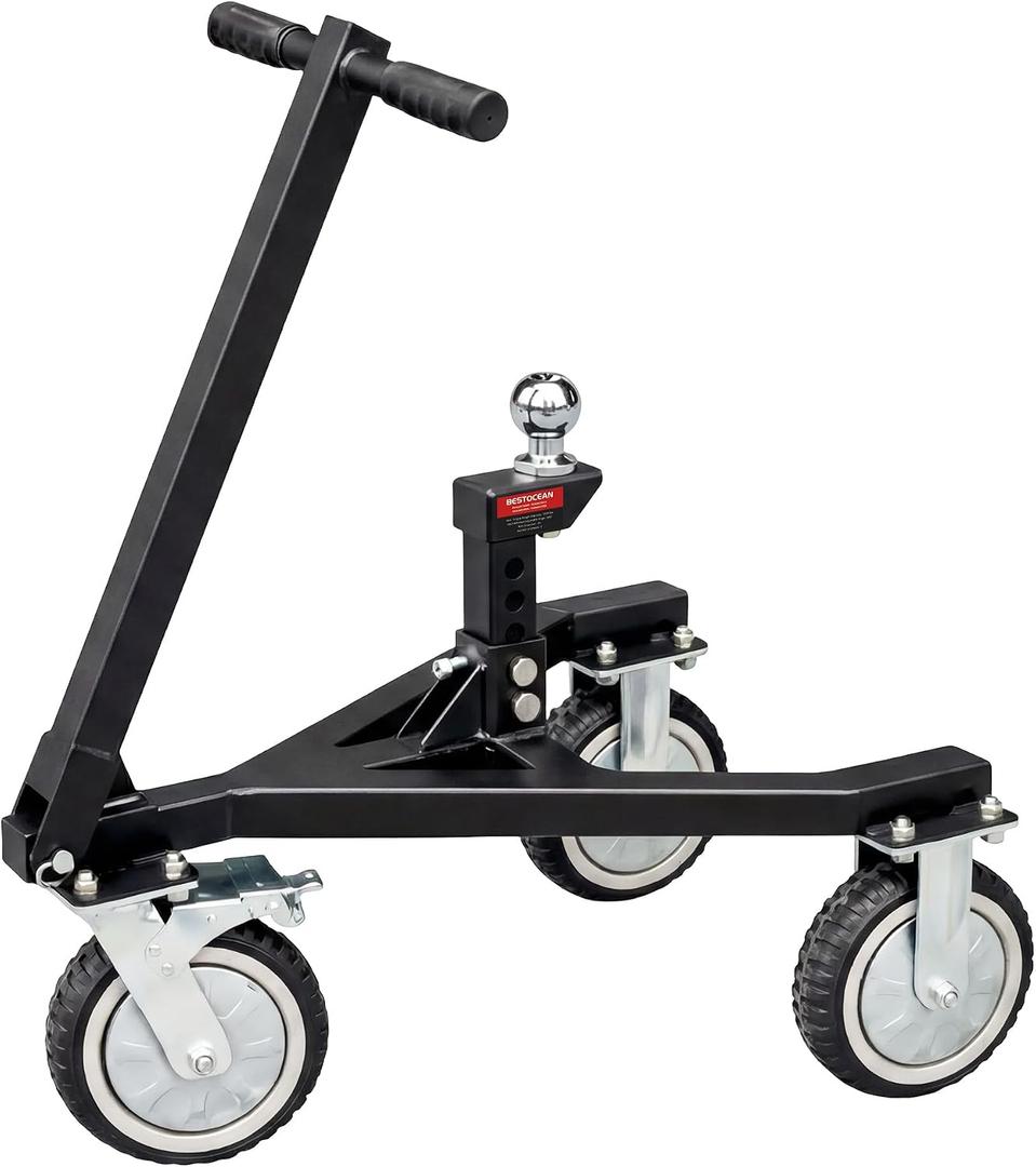Trailer Dolly, 3500 lb Tongue Weight Capacity, Heavy Duty Trailer Mover Dolly with 2 inch Ball, Angle Adjustable, 8'' PU Swivel Wheels with Brakes, for RV, Boat, Camper & Utility Trailers