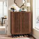 Tribesigns 6-Tier Shoe Cabinet with Shutter Doors, Large Wooden Shoe Organizer Rack with Adjustable Shelves, Modern Farmhouse Hidden Storage Furniture for Entryway, Hallway (Walnut)