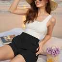 NILOINE Women's Casual High Waisted Shorts Smocked Elastic Waist Beach Shorts Flowy Loose Short Pant 2025 Summer Vacation Outfits(1-Black,Medium) (Black)