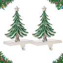 G GOOD GAIN Christmas Stocking Holders for Mantle - Set of 2 Christmas Tree Weighted Stocking Hangers with Non-Slip Base Silver Sturdy Metal Hooks for Fireplace Shelf Counter Holiday Decorations