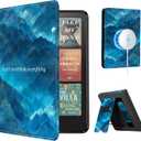 CoBak Stand Case for 7" Kindle Paperwhite 12th Gen 2024 and Kindle Colorsoft with Hand Strap - Compatible with iPhone MagSafe, for Samsung/Belkin/Anker Wireless Charging Pads, Durable, Auto Sleep Wake (Blue Yamazaki)