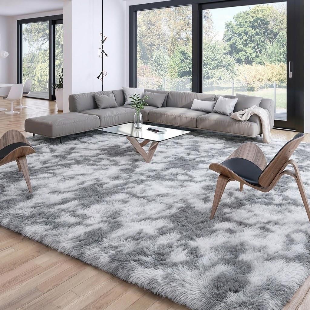Merelax Soft Area Rugs for Livingroom Bedroom, Shaggy Plush Fuzzy Fluffy Carpet Furry Fur Rug, Modern Indoor Comfy Nursery Kids Dorm Home Decor Floor Mat, 9 x 15ft, Tie-Dyed Light Grey