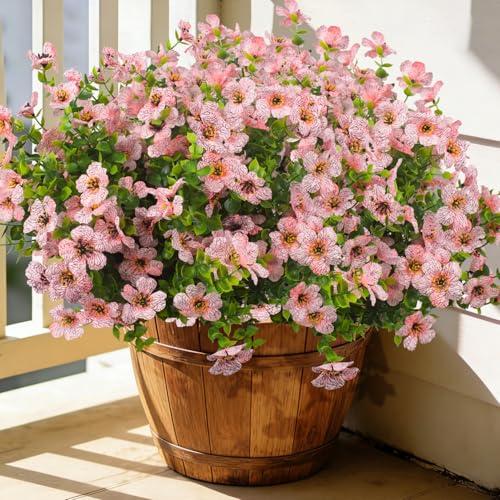 Grunyia 20 Bundles Artificial Flowers for Outdoors, UV Resistant Fake Plants Flowers Greenery Shrubs Plants for Decoration Outside Plants Hanging Planter Home Garden Decor (Pink)