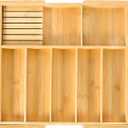 VaeFae Extra Large Kitchen Utensil Holder, Bamboo Silverware Drawer Organizer, Expandable Cutlery Organizer with Knife Block, Multifunctional Drawer Divider (17.91" to 31.1" wide)