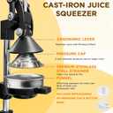 Cast Iron Juicer,Manual Juicer Hand Press,Orange Lemon Squeezer,Heavy Duty Manual Juicer,Professional Citrus Juicer Fruit Juice -Stainless Steel,Easy to Clean Black