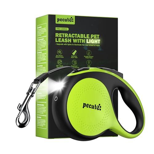 Retractable Dog Leash with Light, 16.4 ft Retractable Pet Leash with Anti-Slip Soft Grip, 360° Tangle-Free, One-Button Control, Reflective Leashes for Small, Medium Dog Up to 66 lbs