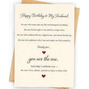 4 x Romantic Birthday Card for Husband, Happy Birthday Gift Decoration from Wife for Men, 5x7 inches