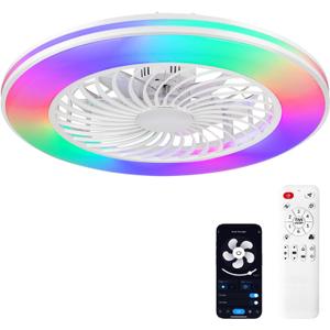 2-in-1 Low Profile Ceiling Fan with Light, 24” Caged Safety Design for Kids - RGB Color, Smart APP/Remote Control, Quiet Flush Mount DC Motor, Ideal for Bedroom/Living Room/Kitchen, White