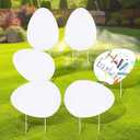 DoubleFill 6 Pack Easter Eggs Blank Yard Signs with Stakes, Outdoor White Plastic Easter Eggs Yard Decorations Waterproof DIY Blank Lawn Decorations for Spring Easter Party Supplies (8.6'' x 12'')