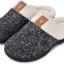 Parlovable Women's Slippers with Memory Foam, Wool-like Indoor Outdoor House Shoes with Anti-Skid Rubber Sole for Ladies, Gift for Women (Gray, M)