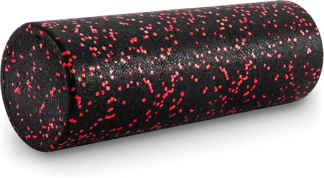 ProsourceFit High Density Foam Rollers 18 - inches long, Firm Full Body Athletic Massage Tool for Back Stretching, Yoga, Pilates, Post Workout Muscle Recuperation, Black/Red
