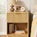 Tall Nightstand Extra Large Nightstand, Modern Night Stand, Bedside Table with Drawer and Open Shelf, Cube Design, Side Table for Bedroom, Living Room, Oak