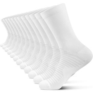 PAPLUS Athletic Crew Compression Socks (6 Pairs) for Men & Women, Running Socks With Arch Support (White, XL)