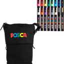 Posca Exclusive 5M Paint Markers Gift Set of 16 with Carrying Case, Great for Kids and Adults, Acrylic Art Markers for Coloring Decorations, Canvas, Wood, Glass and Metal
