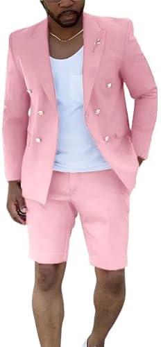 Shorts Suits for Men 2 Piece Slim Fit Double Breasted Mens Shorts Suit Set Casual Prom Summer Beach Wedding Tuxedos, XXL