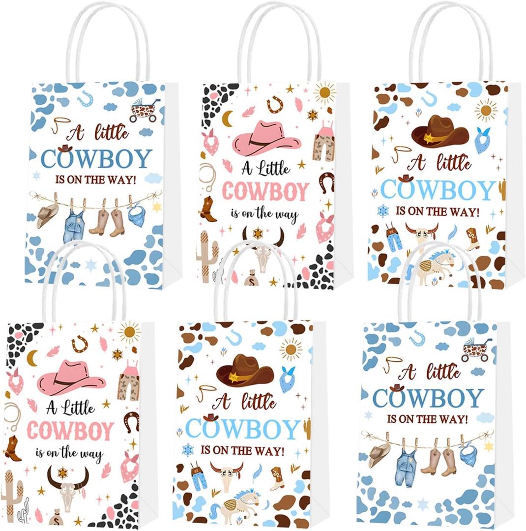 15pcs A Little Cowboy Is on The Way Party Favor Bags, Cowboy Baby Shower Decorations, A Little Cowboy Is on The Way Goodie Bags