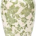 Vintage Vase for Flowers, Green Floral Chinoiserie Vase, Rustic Ceramic Vases, Large Ceramic Vases for Living Room, Office, Shelf, Tuscan Decor, Chinoiserie Decor, 7.8 Inch