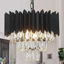 Crystal Chandeliers Contemporary Small 16 Black Ceiling Pendant Light Fixture 3 Tiers Flush Mount Round Chandeliers Vintage for Dining Room Foyer Kitchen Entryway
