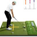 5.2x4ft & 6x4ft 21mm-45mm Dual-Turf Golf Mat with Ball Tray, Thickened Golf Hitting Mat with 9 Hitting Holes, Alignment Aid Practice Mat for Hitting, Driving Chipping, Swinging, Gifts for Men/Dad/Him