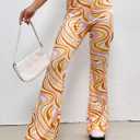 WDIRARA Women's Marble Printed Flare Pants High Waisted Elastic Waist Casual 70s Disco Long Pants (XL)