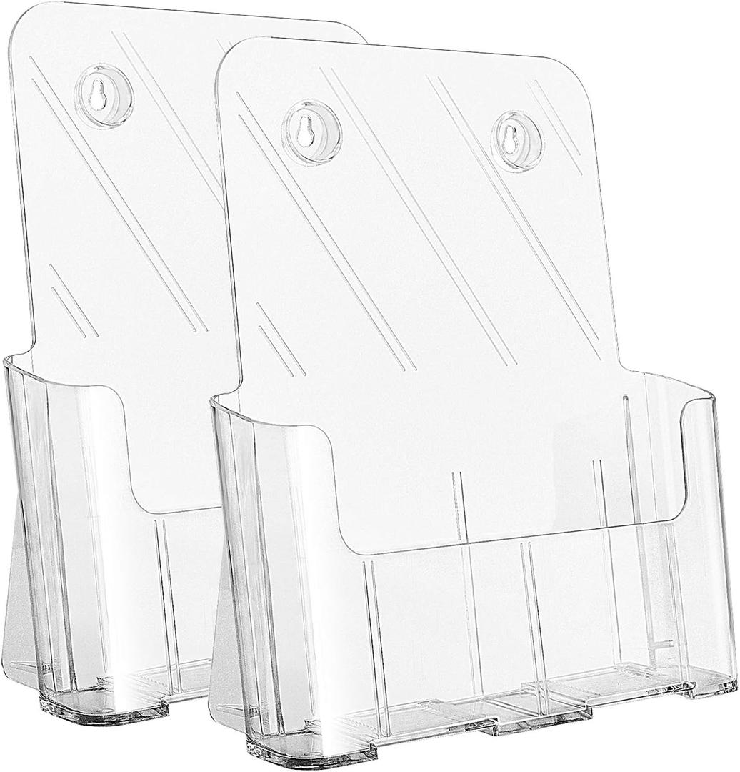 KTRIO Acrylic Brochure Holder 8.5 x 11 inch, Plastic Clear Literature Holders Rack Card Display Trifold Brochures Stand, Stands for Flyer, Pamphlet, Magazine, Booklet, Desk & Wall Mount, 2 Pack