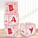 HABDJILTY Balloon Boxes Cherry BABY 1st Birthday Party Decoration 4Pcs Pink and Red Collapsible Balloon Box with Letters 1 Year Old Birthday Party Decorations Supplies, Pack Of 2