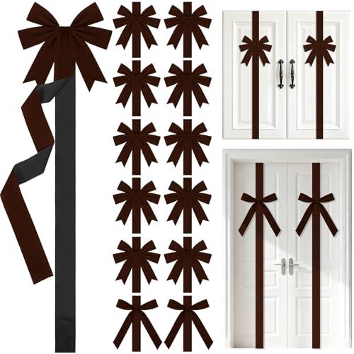 Crowye 14 Pcs Valentine's Day Cabinet Ribbons Bows Include 2 Pcs 14 x 6.6 Ft Large Valentine's Day Door Bows Ribbons Decorations for Party Home Kitchen Gifts Supplies (Brown)