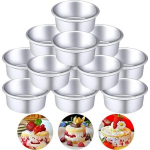 Nuenen 12 Pcs Round Cake Pans Aluminum Round Mold Smash Cake Baking Cheesecake Pans for Home Party Baking Supplies (4 Inch)