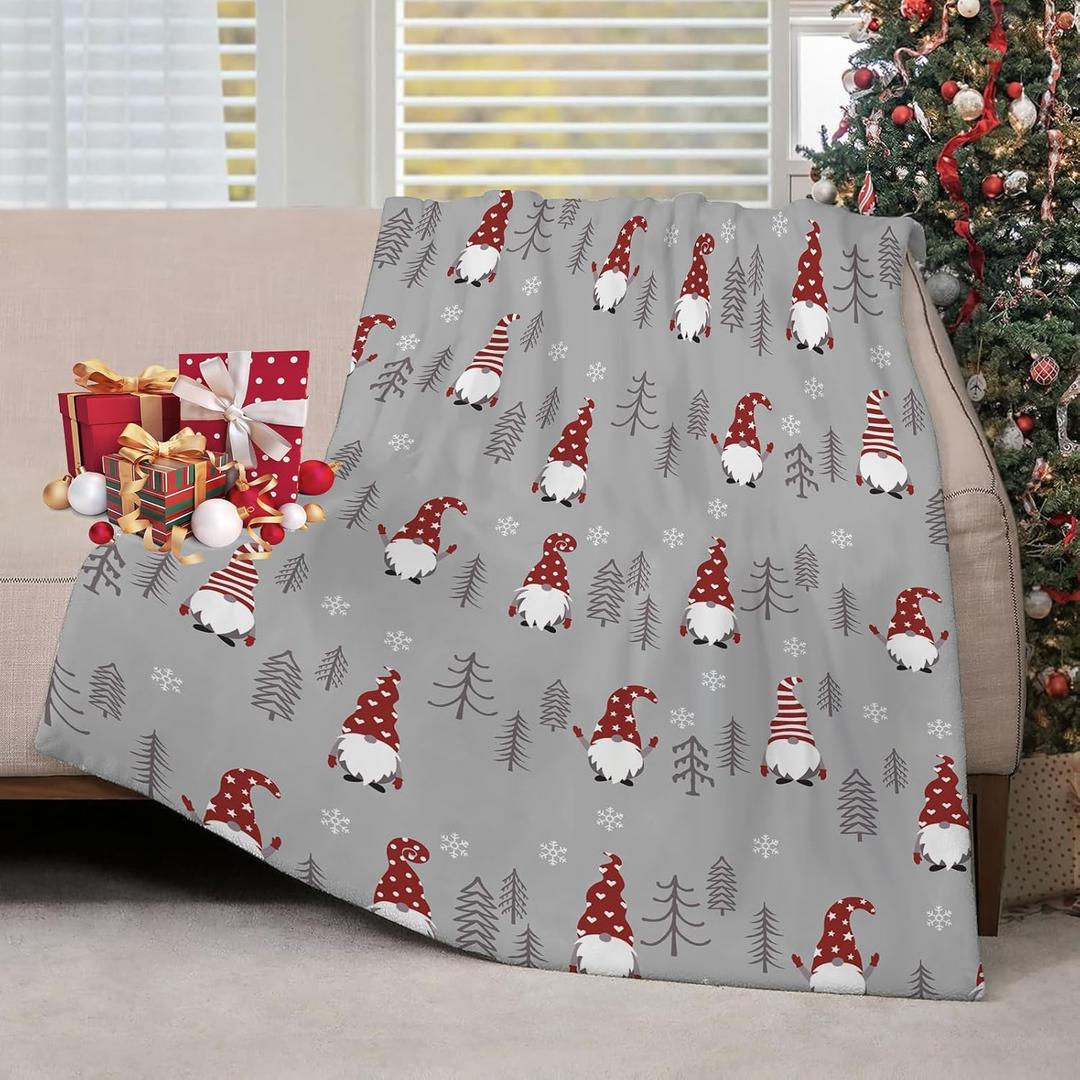 Christmas Throw Blanket Christmas Gnome Blanket Winter Holiday Snowflake Xmas Tree Throw Blankets Lightweight Soft Warm Cozy Bed Blanket for Couch Sofa 40x50 Inch, Grey