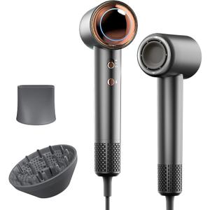 Tideway Hair Dryer Professional High-Speed Ionic Blow Dryer 110,000 RPM, Compact Hair Dryer with Magnetic Diffuser, Fast Drying with Brushless Motor Low Noise Smart Temperature Control-H11 (Black)