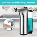 Automatic Soap Dispenser Touchless - Battery Operated Sensor Liquid Soap Pump for Kitchen Sink & Bathroom - Silver Glossy Color, 5 Adjustable Levels, IPX4 Waterproof, 17oz / 500ml