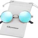 Gleyemor Polarized Round Sunglasses for Men Women Hippie Small Circle Glasses Red Yellow Lenses (Silver/Blue Mirror)
