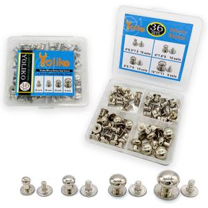 36 Pack 4 Sizes Silver Round Phillips Head Button Stud Screws(Round Head Diameter:4mm,6mm,8mm,10mm) Chicago Screws Nail Rivet Leather Button Brass Rivets for DIY Leather Craft