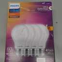Philips A19 Ultra Definition - Bombillas LED regulables esmeriladas, bombillas de 60 W sin parpadeo, con tecnologa EyeComfort, bombilla blanca suave de 2700K, 800 lmenes, base E26, paquete de 4