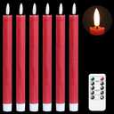 GenSwin Flameless Red Taper Candles Flickering with 10-Key Remote, Battery Operated Led Warm 3D Wick Light Window Candles Real Wax Pack of 6, Christmas Home Wedding Decor(0.78 X 9.64 Inch)