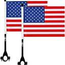 2 PACK Kids Bike Cycling Handlebar Safety Flag Pole Polyester Full Color Tear-Resistant Waterproof Flag American Flag