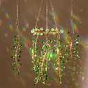 2 Pcs Crystal Suncatchers for Window Boho Decor Hanging Sun Catcher Making Rainbow Green Plants Artificial Crystal Prisms Wind Chime with Chain for Garden Home Wedding Ornament Gift