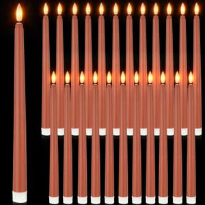 Macarrie 24 Packs Flameless Taper Candles Battery Operated Fake 11 Inch Long Candlelight LED Flameless Candlesticks Flickering Tapered for Christmas Church Prayer New Year Wedding(Brown)