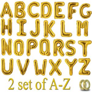 52 Pcs Gold Letter Balloons Foil Alphabet A to Z Balloons DIY Personalized Phrase Banner for Baby Shower Wedding Party Supplies Custom Decor 16 Inch