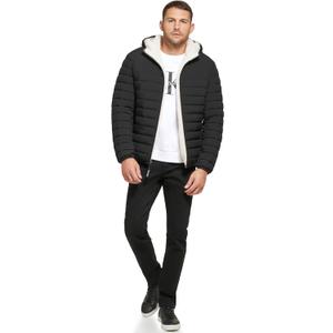 Calvin Klein Men's Lightweight Packable Down Jacket With Fleece Bib and Removable Hood (X-Large)