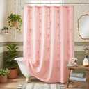 Seasonwood Pink Bow Shower Curtain,Cute Cording Bow Embroidery Shower Curtain,Pretty Girly Shower Curtains for Bathroom,Aesthetic Bathroom Decor(Pink,72x72 Inches)