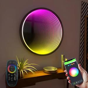 3D LED Infinity Mirror Light  Multicolor Tunnel Lamp with Smart APP & Remote Control, Cool RGB Art Light for Home Decor, Bedroom, Living Room, Party, Bar & Gaming (Circle -19.7 in/50 CM)