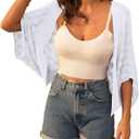 GRACE KARIN Summer Cropped Cardigan for Women 2026 Batwing Sleeve Crochet Bolero Shrug Sweaters Lightweight Beach Boho Kimono (Large, White)
